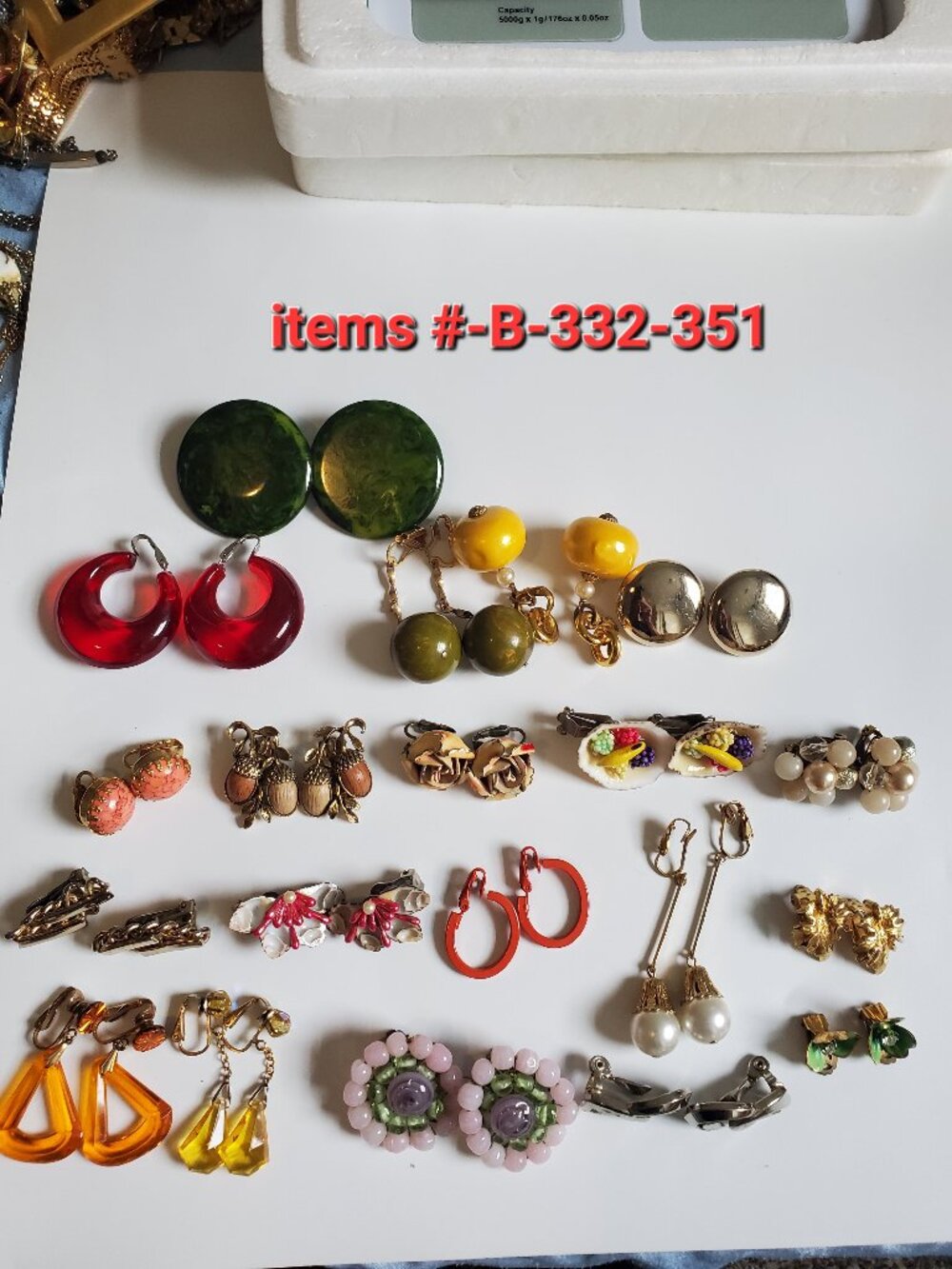 20 Pair of Clip on Earrings, items # B-332-351,.  wt. 227 grams.